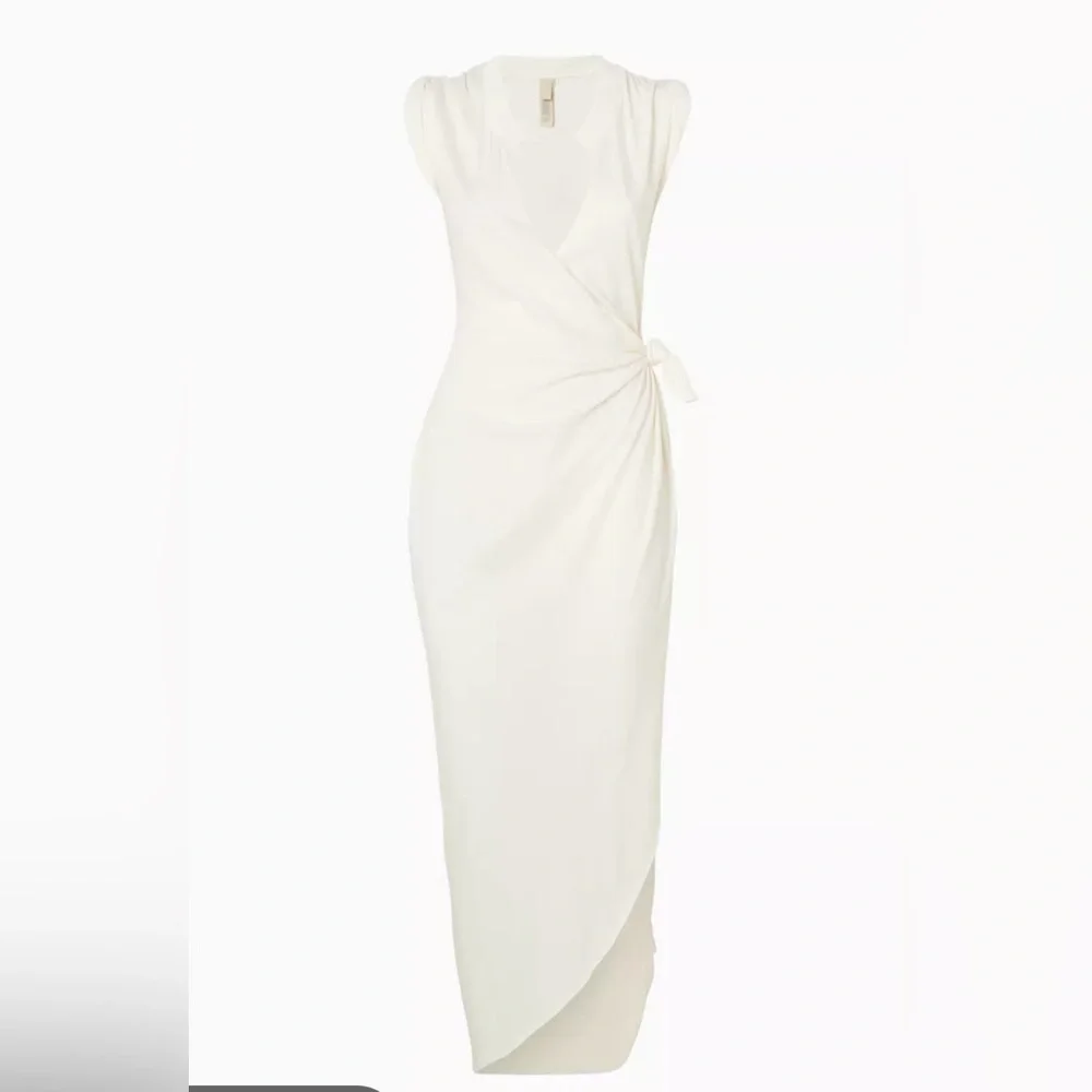 SKIMS Cream Wrap High-Low Maxi Dress with Side Tie
